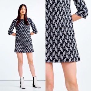 Zara Black/White Geo Patterned Long Sleeve Mini Dress Size M